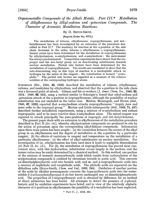 Organometallic compounds of the alkali metals. Part III. Metallation of alkylbenzenes by alkyl-sodium and -potassium compounds. The character of aromatic metallation reactions