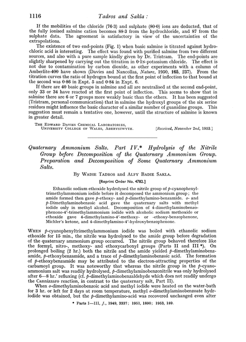 Quaternary ammonium salts. Part IV. Hydrolysis of the nitrile group before decomposition of the quaternary ammonium group. Preparation and decomposition of some quaternary ammonium salts