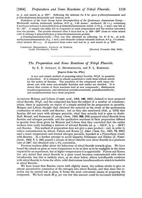 The preparation and some reactions of nitryl fluoride