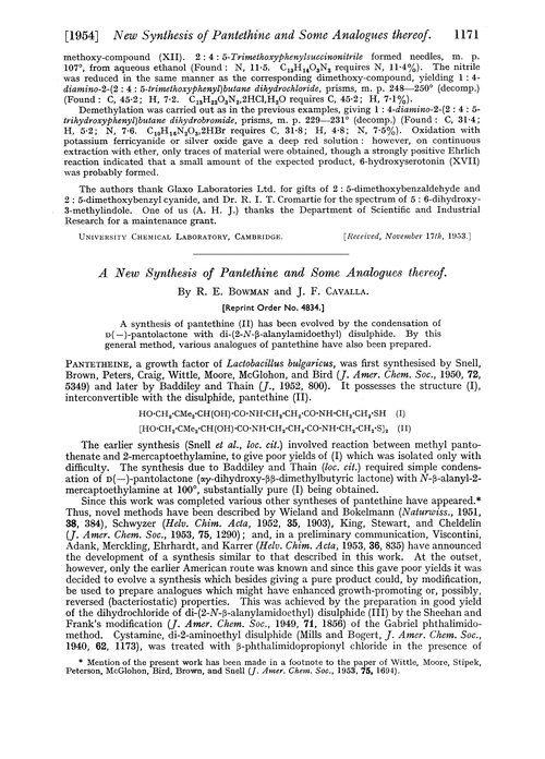 A new synthesis of pantethine and some analogues thereof