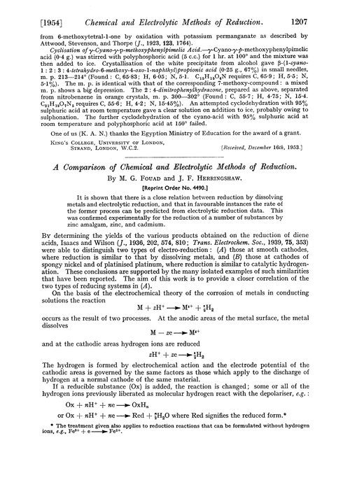 A comparison of chemical and electrolytic methods of reduction