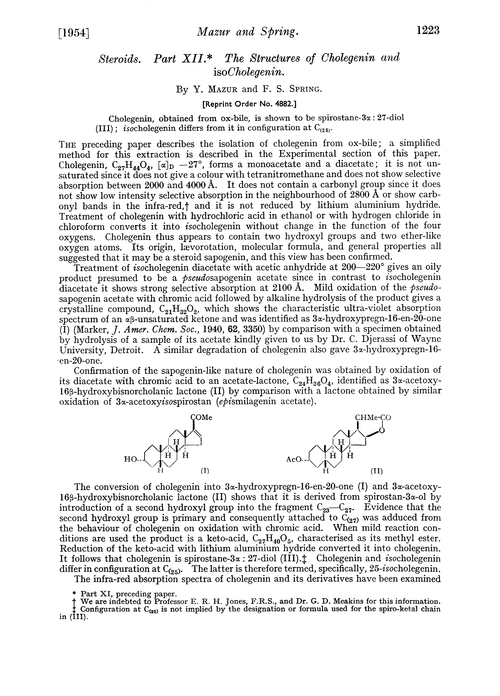 Steroids. Part XII. The structures of cholegenin and isocholegenin