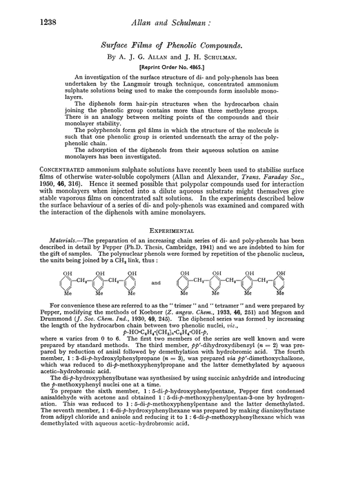 Surface films of phenolic compounds