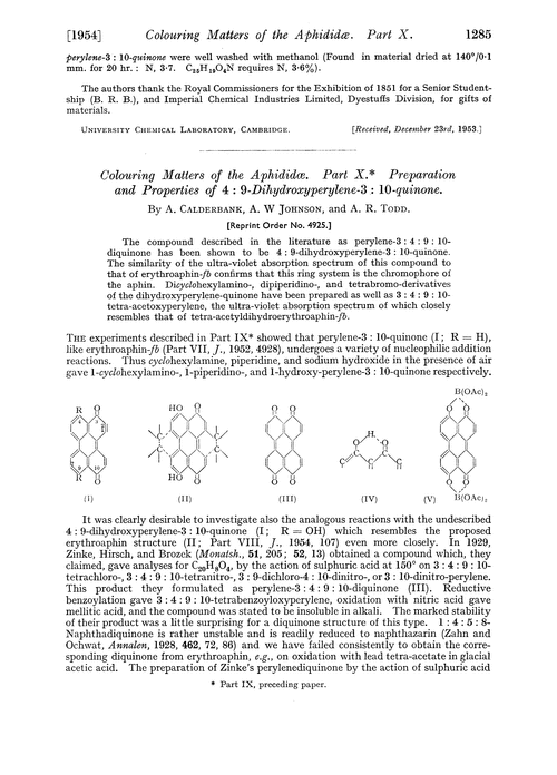 Colouring matters of the aphididœ. Part X. Preparation and properties of 4 : 9-dihydroxyperylene-3 : 10-quinone
