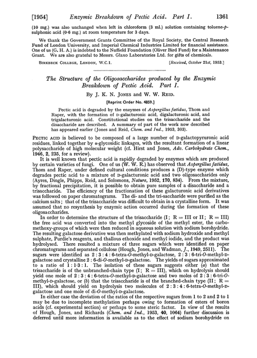 The structure of the oligosaccharides produced by the enzymic breakdown of pectic acid. Part I
