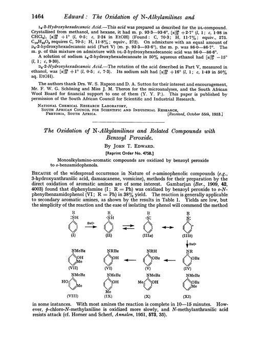 The oxidation of N-alkylanilines and related compounds with benzoyl peroxide
