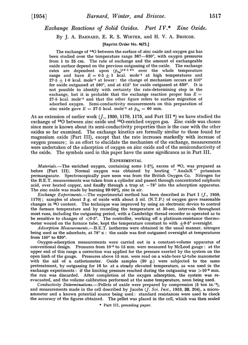 Exchange reactions of solid oxides. Part IV. Zinc oxide