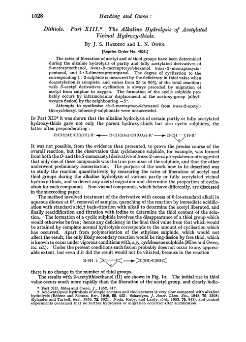 Dithiols. Part XIII. The alkaline hydrolysis of acetylated vicinal hydroxy-thiols