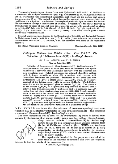 Triterpene resinols and related acids. Part XXX. The oxidation of 12-oxoisooleana-9(11) : 14-dienyl acetate