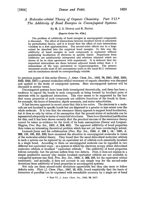 A molecular-orbital theory of organic chemistry. Part VII. The additivity of bond energies in unconjugated systems