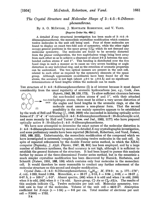 The crystal structure and molecular shape of 3 : 4-5 : 6-dibenzophenanthrene