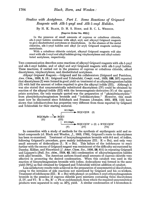 Studies with acetylenes. Part I. Some reactions of grignard reagents with alk-1-ynyl and alk-1-enyl halides