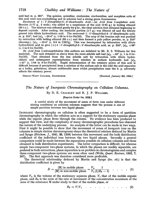 The nature of inorganic chromatography on cellulose columns