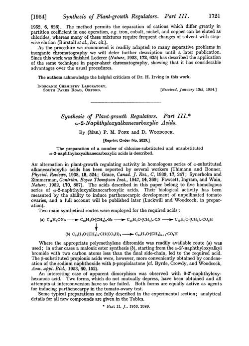 Synthesis of plant-growth regulators. Part III. ω-2-Naphthyloxyalkanecarboxylic acids