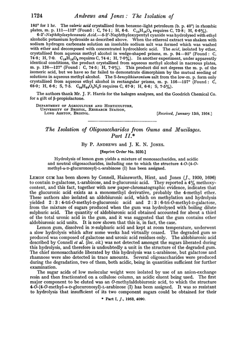 The isolation of oligosaccharides from gums and mucilages. Part II