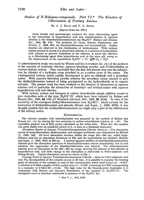 Studies of N-halogeno-compounds. Part VI. The kinetics of chlorination of tertiary amines