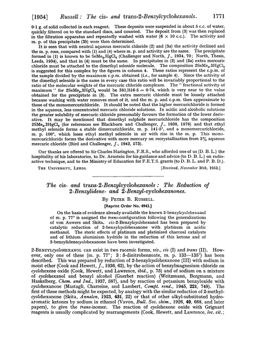 The cis- and trans-2-benzylcyclohexanols : the reduction of 2-benzylidene- and 2-benzyl-cyclohexanones