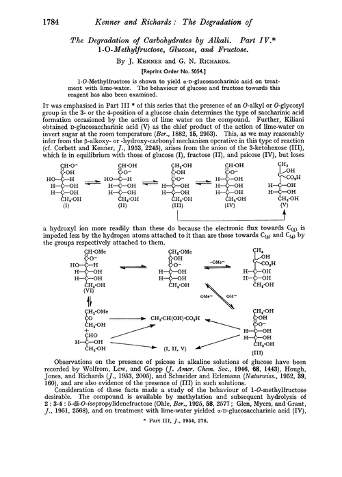 The degradation of carbohydrates by alkali. Part IV. 1-O-methylfructose, glucose, and fructose