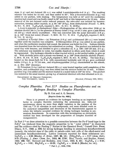 Complex fluorides. Part II. Studies on fluoroferrates and on hydrogen bonding in complex fluorides