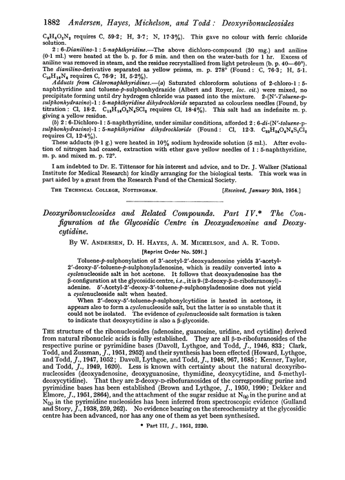 Deoxyribonucleosides and related compounds. Part IV. The configuration at the glycosidic centre in deoxyadenosine and deoxycytidine