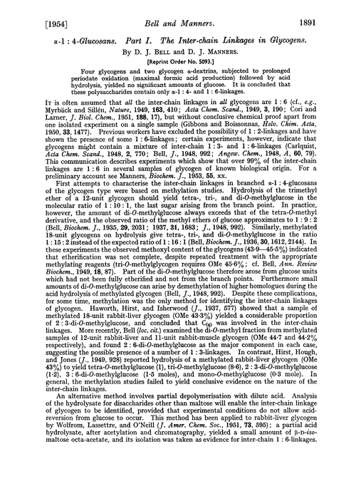 α-1 : 4-Glucosans. Part I. The inter-chain linkages in glycogens