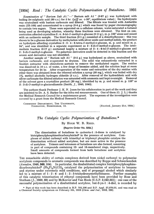 The catalytic cyclic polymerisation of butadiene