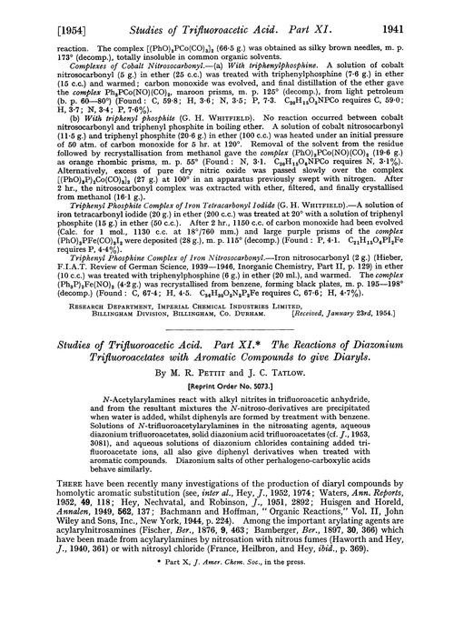 Studies of trifluoroacetic acid. Part XI. The reactions of diazonium trifluoroacetates with aromatic compounds to give diaryls