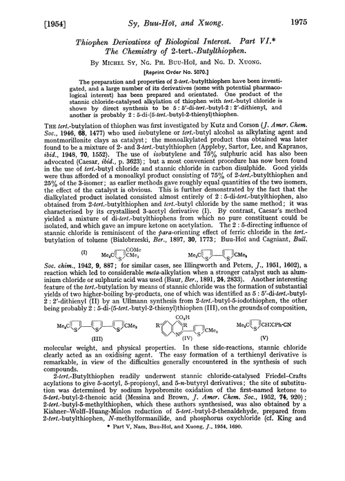 Thiophen derivatives of biological interest. Part VI. The chemistry of 2-tert.-butylthiophen