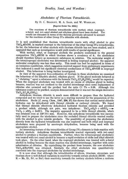 Alcoholates of thorium tetrachloride