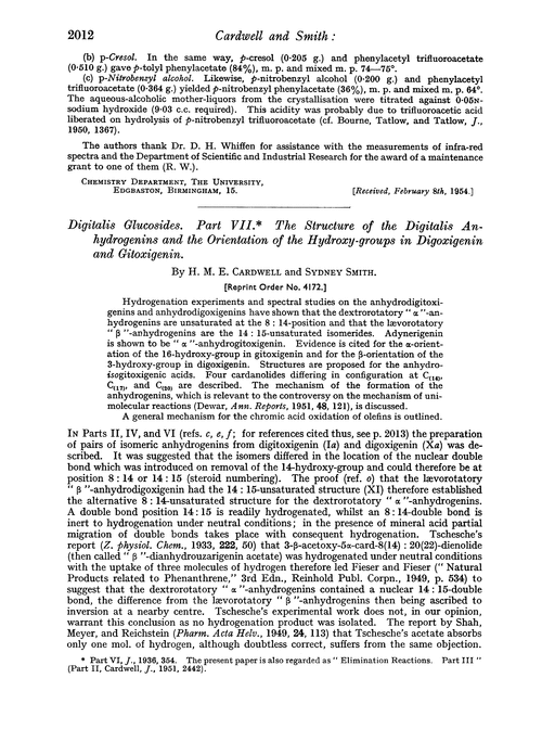 Digitalis glucosides. Part VII. The structure of the digitalis anhydrogenins and the orientation of the hydroxy-groups in digoxigenin and gitoxigenin