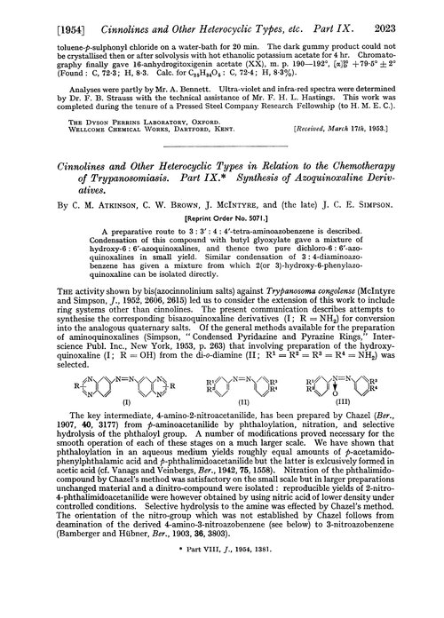 Cinnolines and other heterocyclic types in relation to the chemotherapy of trypanosomiasis. Part IX. Synthesis of azoquinoxaline derivatives