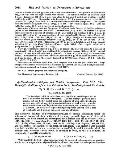αβ-Unsaturated aldehydes and related compounds. Part IV. The homolytic addition of carbon tetrachloride to acraldehyde and its acetals