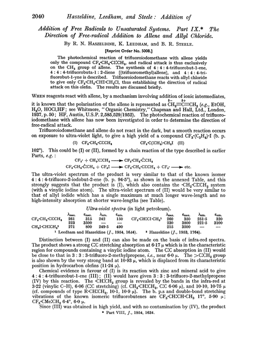 Addition of free radicals to unsaturated systems. Part IX. The direction of free-radical addition to allene and allyl chloride
