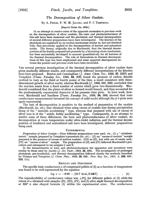 The decomposition of silver oxalate