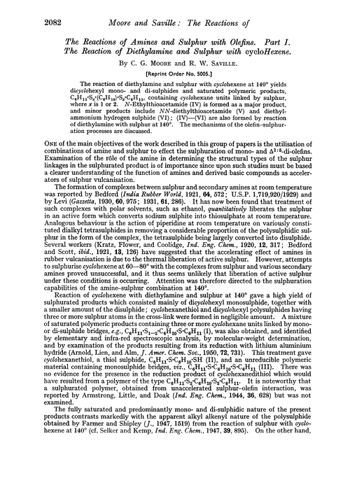 The reactions of amines and sulphur with olefins. Part I. The reaction of diethylamine and sulphur with cyclohexene