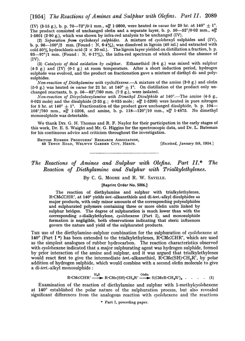 The reactions of amines and sulphur with olefins. Part II. The reaction of diethylamine and sulphur with trialkylethylenes