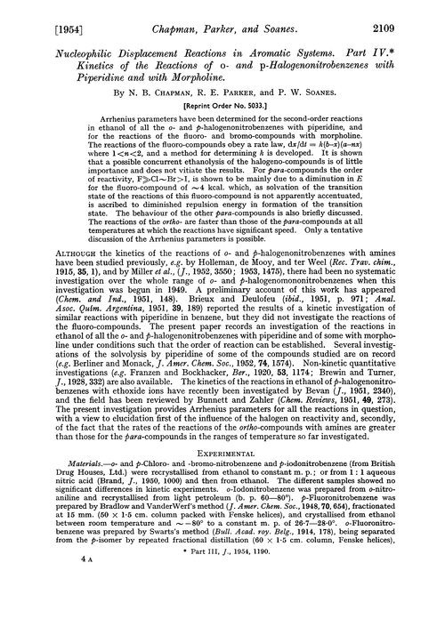 Nucleophilic displacement reactions in aromatic systems. Part IV. Kinetics of the reactions of o- and p-halogenonitrobenzenes with piperidine and with morpholine