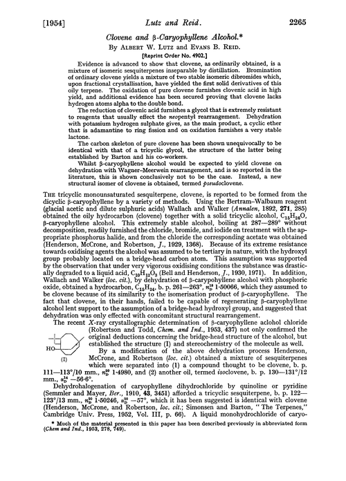 Clovene and β-caryophyllene alcohol