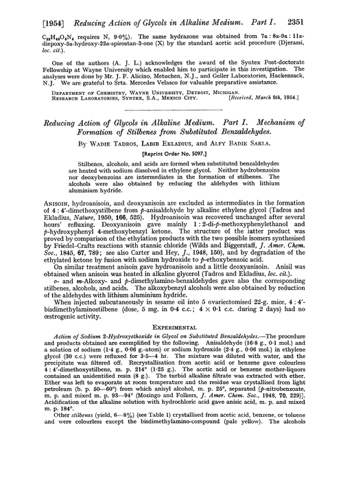 Reducing action of glycols in alkaline medium. Part I. Mechanism of formation of stilbenes from substituted benzaldehydes
