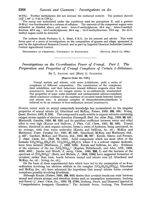 Investigations on the co-ordinative power of uranyl. Part I. The preparation and properties of uranyl complexes of certain β-diketones