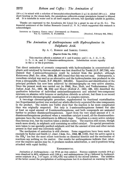 The amination of anthraquinone with hydroxylamine in sulphuric acid