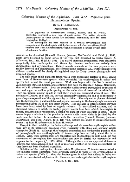 Colouring matters of the aphididœ. Part XI. Pigments from Hamamelistes species