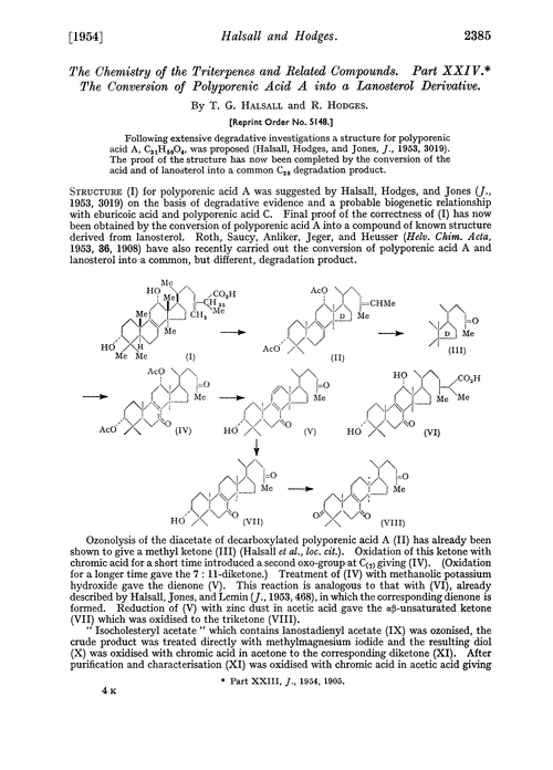 The chemistry of the triterpenes and related compounds. Part XXIV. The conversion of polyporenic acid A into a lanosterol derivative