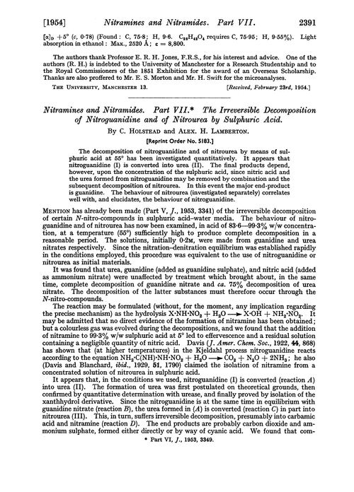 Nitramines and nitramides. Part VII. The irreversible decomposition of nitroguanidine and of nitrourea by sulphuric acid