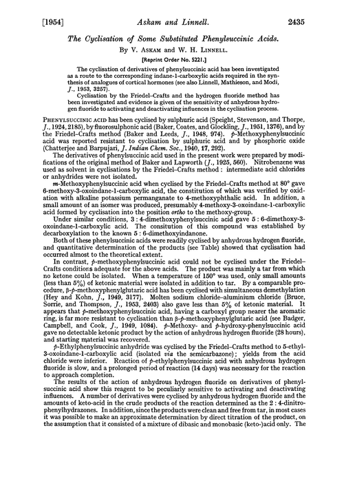 The cyclisation of some substituted phenylsuccinic acids