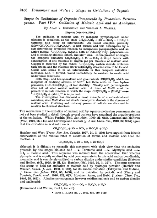 Stages in oxidations of organic compounds by potassium permanganate. Part IV. Oxidation of malonic acid and its analogues