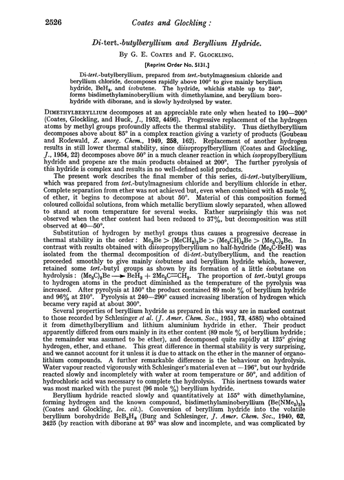 Di-tert.-butylberyllium and beryllium hydride