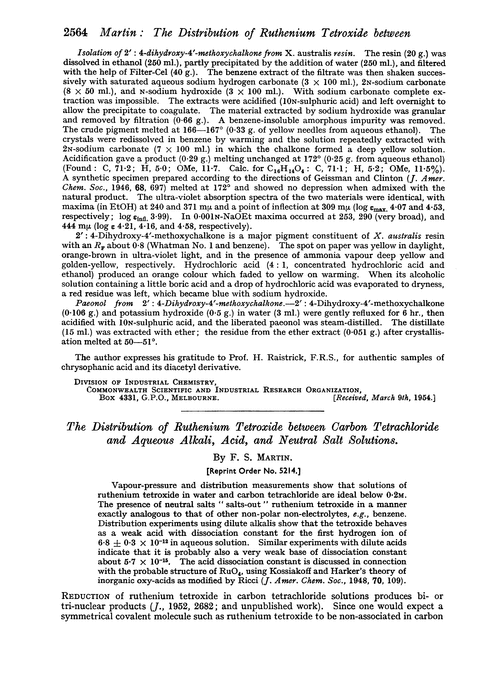 The distribution of ruthenium tetroxide between carbon tetrachloride and aqueous alkali, acid, and neutral salt solutions