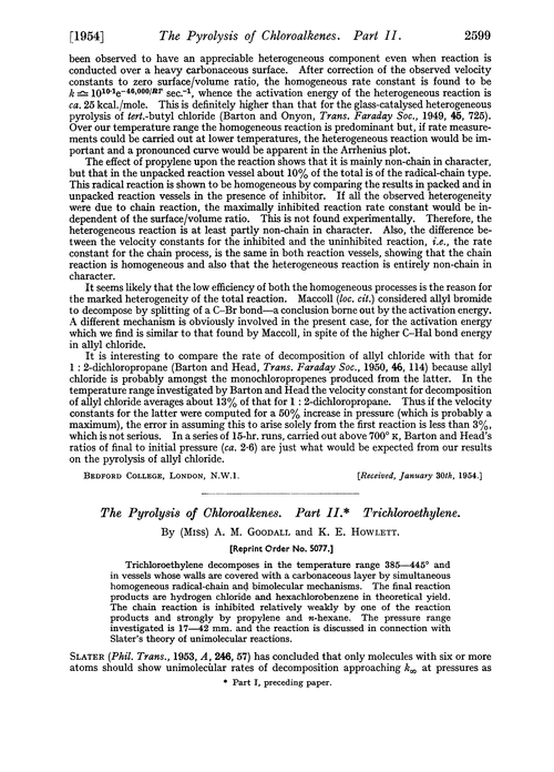 The pyrolysis of chloroalkenes. Part II. Trichloroethylene