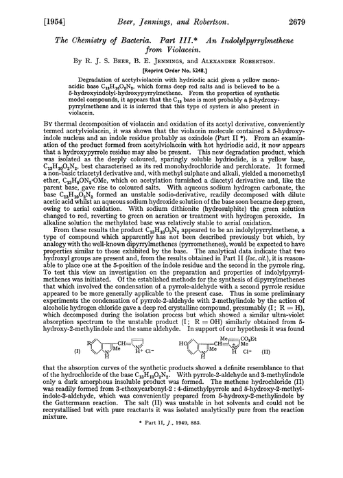 The chemistry of bacteria. Part III. An indolylphrrylmethene from violacein